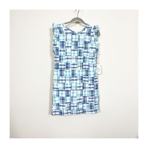 Vineyard Vines Dress Girls Madras Flutter Sleeve Blue Size 14 NEW - Picture 1 of 8